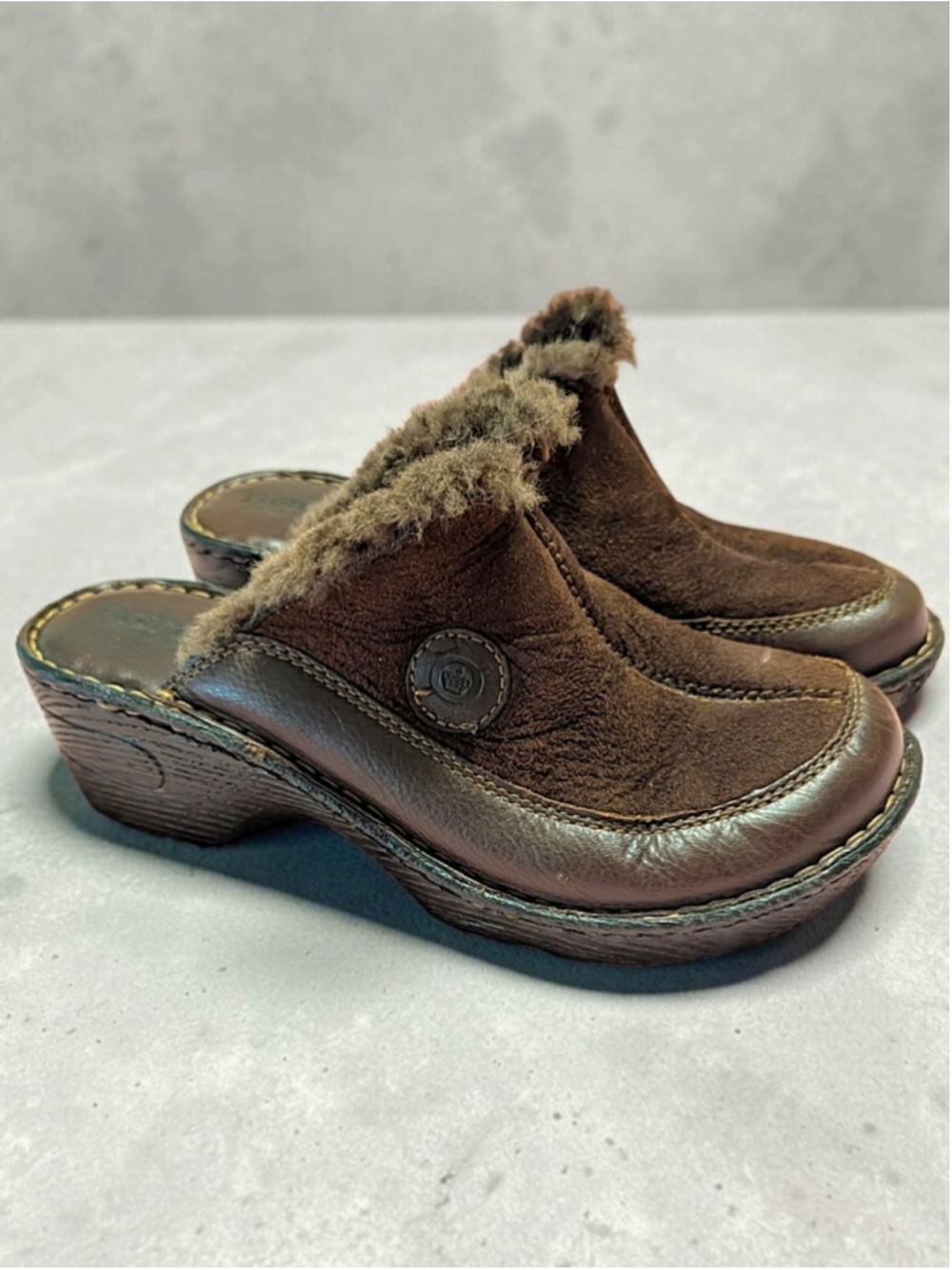 Born Brown Faux-Fur Lined Mule Clogs
